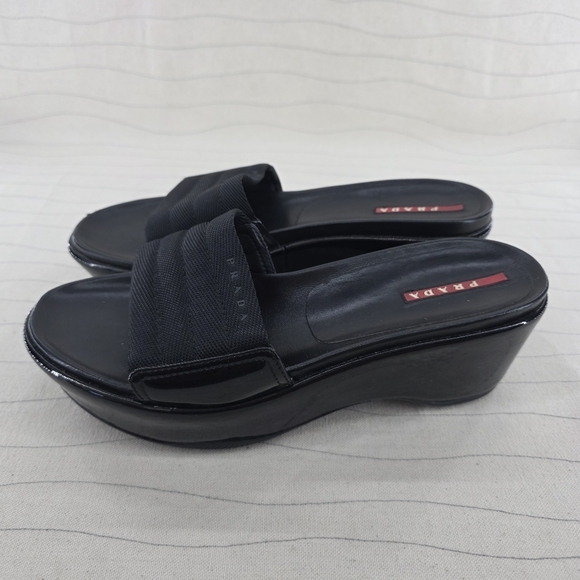 Prada Womens Sport Slides Black Platforms Shoes Vintage Y2K Size EU 37.5 - Picture 2 of 15